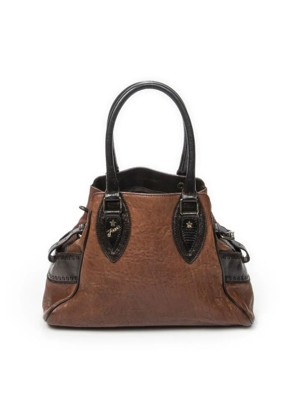 Fendi Small du Jour Tote Bag Brown Spike Calfskin Leather